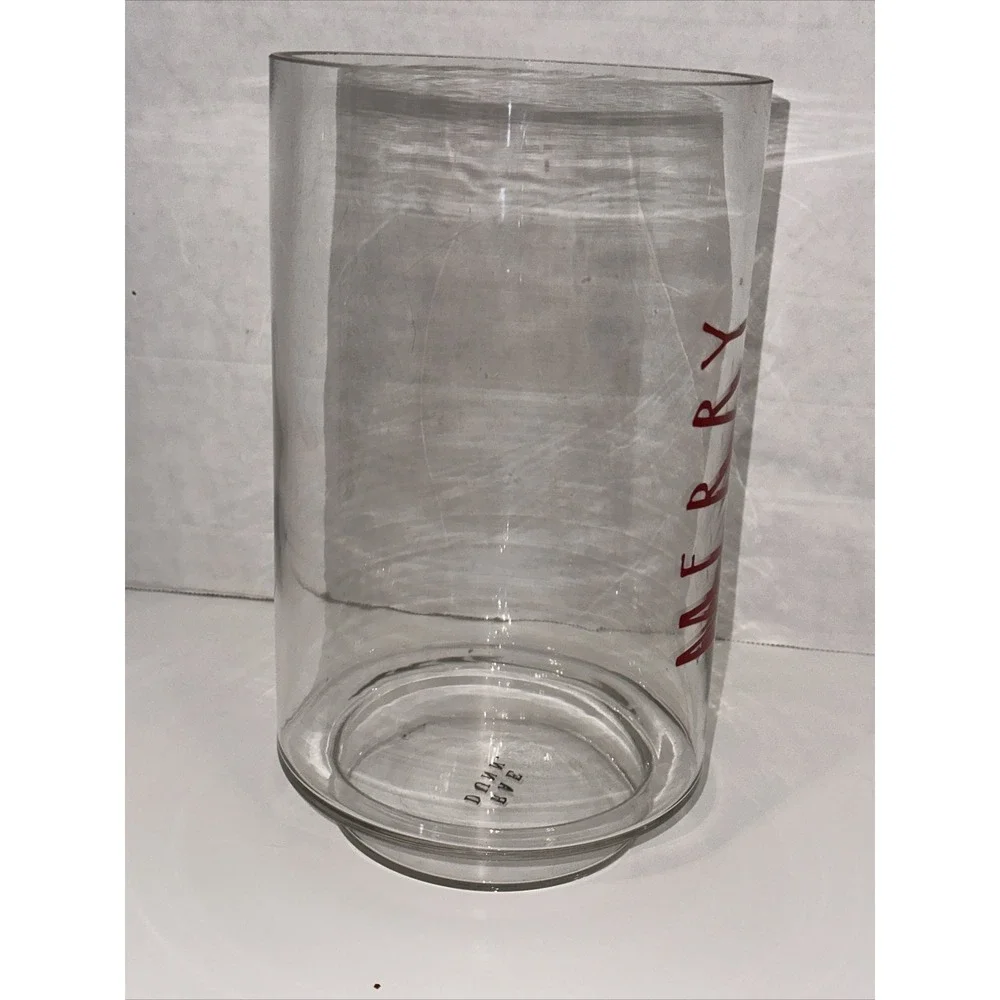 Rae Dunn Merry Glass Hurricane Candle Holder Vase Red Christmas Holiday Decor‎